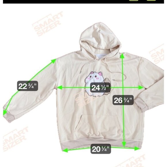 Cute Cream Fluffy Cat Hoodie XXL Kangaroo Pocket - Picture 6 of 6